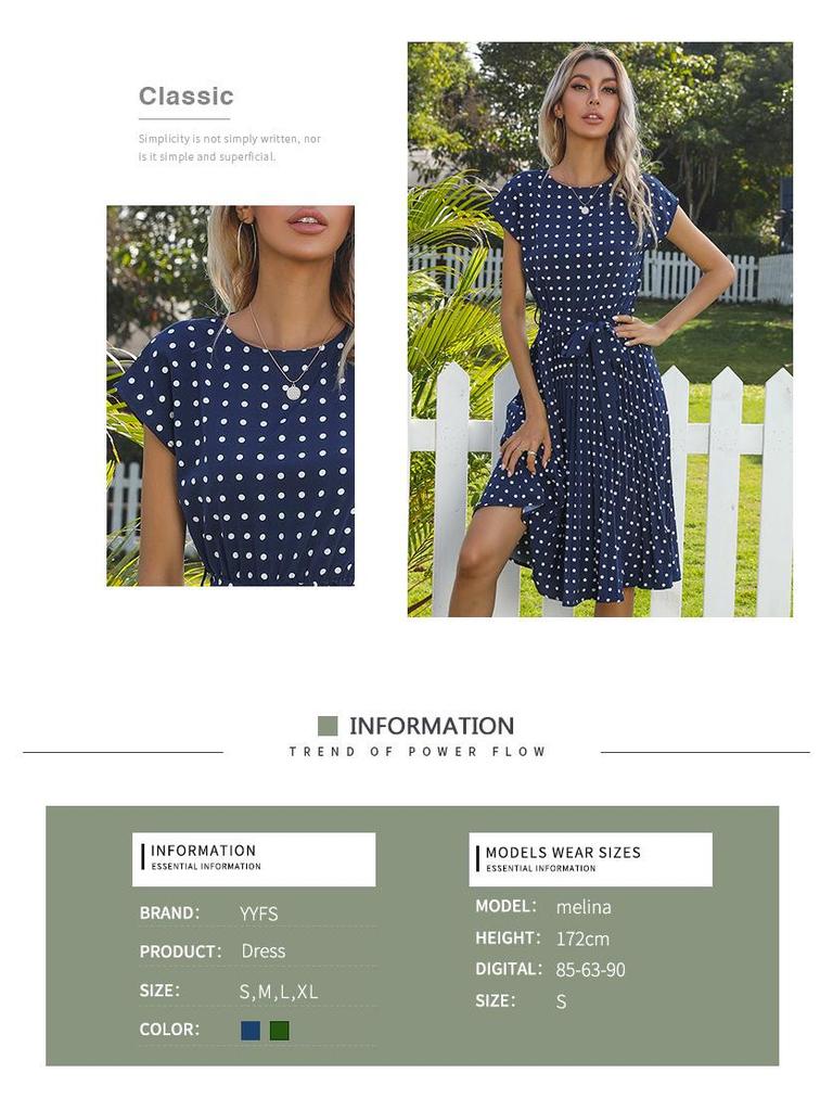 Russia Summer New Polka Dot Midi Dress - Casual Round Neck Arrival