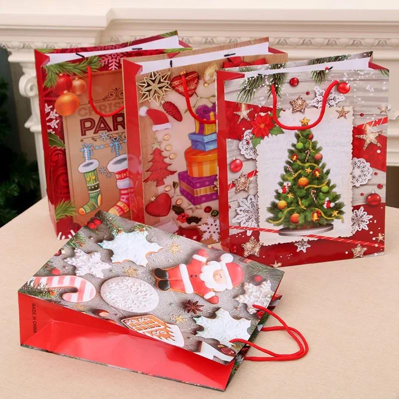 2022 New Year Christmas Candy Box Gift Bags Kids Favors Bag Snowflake Xmas Tree Plastic Packing Bag Noel Decor