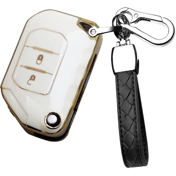 

HIBEYO Car Flip Key Fob Cover with Keychain for Jeep Wrangler JL JLU Gladiator 4XE 2018-2021 Key Case Accessories Soft TPU 2 Button Full-Protect Key белый