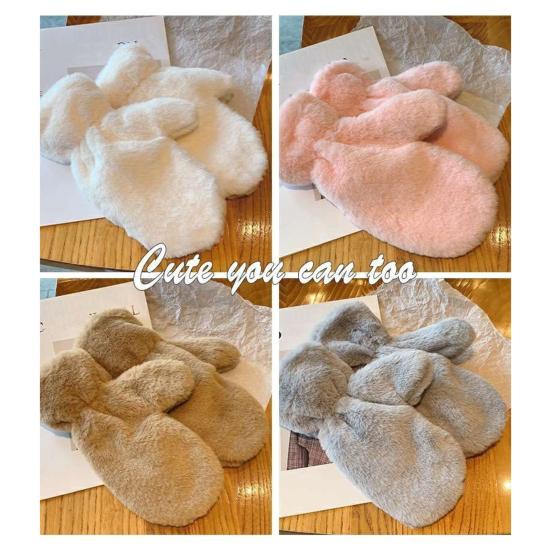 1 Pair Ladies Winter Mittens Thickened Soft Plush Solid Color Cozy Anti-slip Elastic Windproof Heat Retention Warm Lady Outdoor Gloves