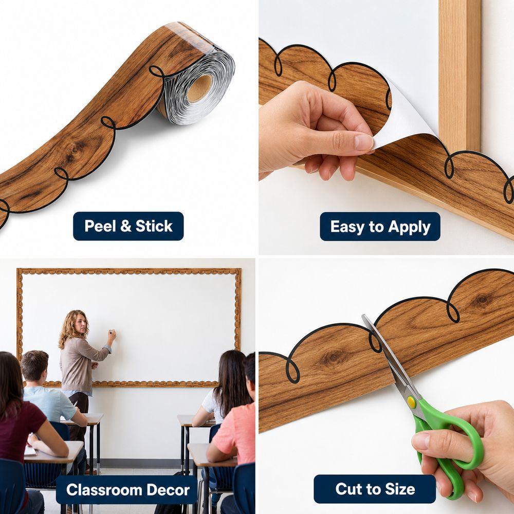 10m/Roll Bulletin Board Border Wood Grain Decorative Board Border Sticker Classroom Decor