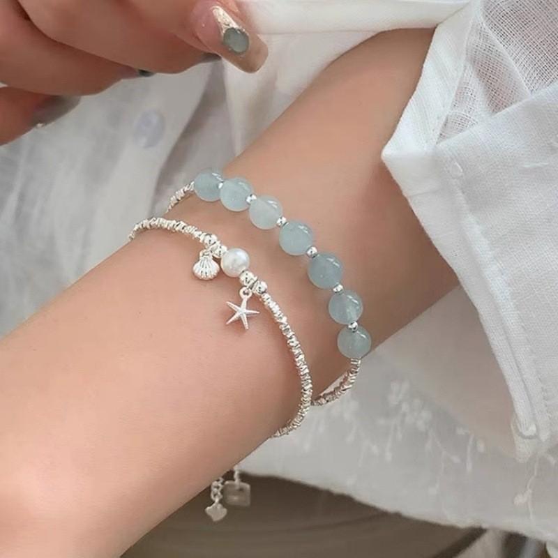Shattered Silver Pearl Bracelet Women Ocean Star Shell Minimalist Gift Jewelry