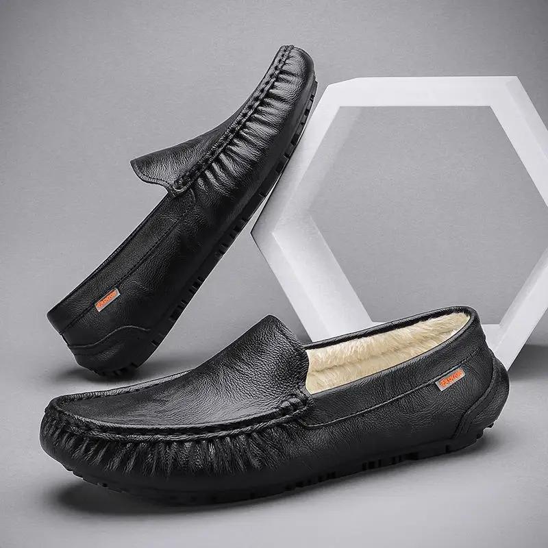 Leather Shoes for Men Non Slip and Waterproof Man Casual Shoe Square Toe Flat High Quality Fashion Pu Classic Original On Sale