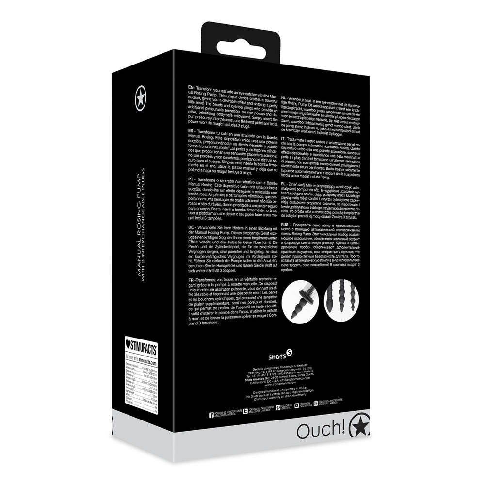 Manual Pump for Anal Rose Rosingpump with 3 Plugs - Ouch! - Anal Fisting