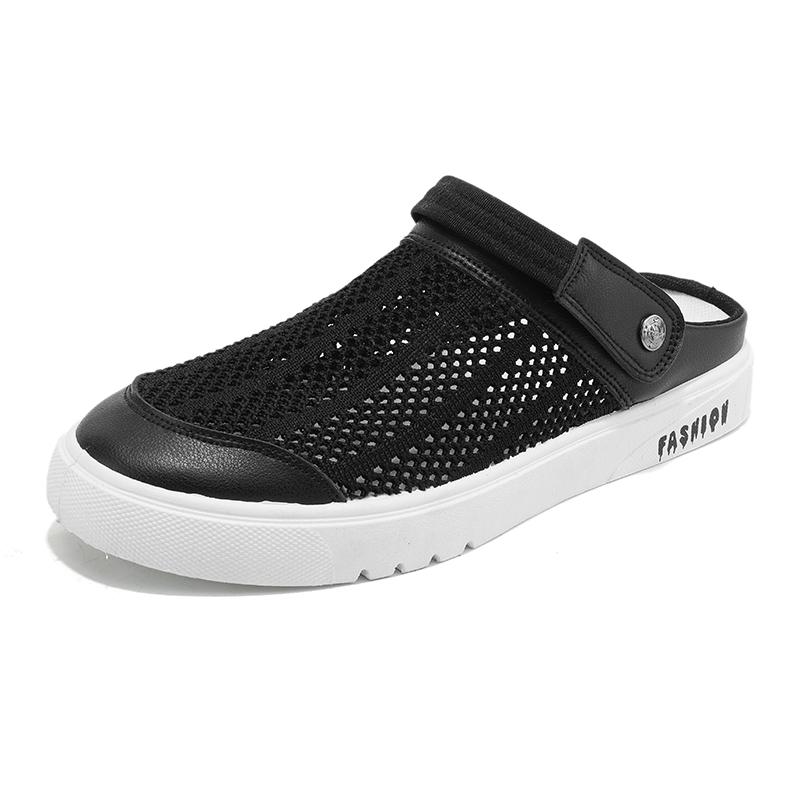 Mesh Half Shoes For Men Mules Flat Board Shoes Slippers Summer Backless Loafers Slippers Man Slides Mens Open-back Casual Shoes