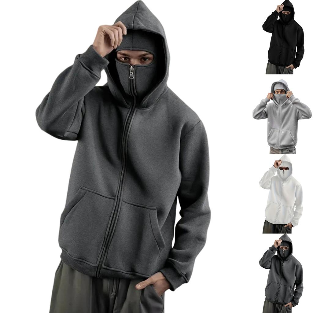 Men's Modern Zip-Up Hoodie with Face Cover for Casual Wear