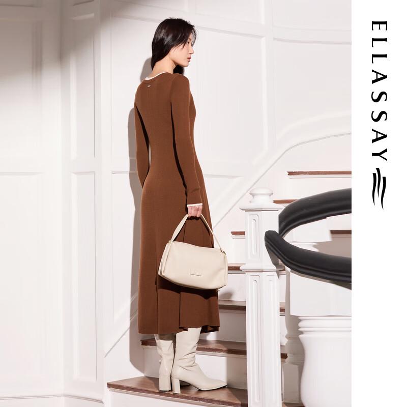 ELLASSAY Women's Elegant 100% Merino Wool Faux Two-Piece Dress