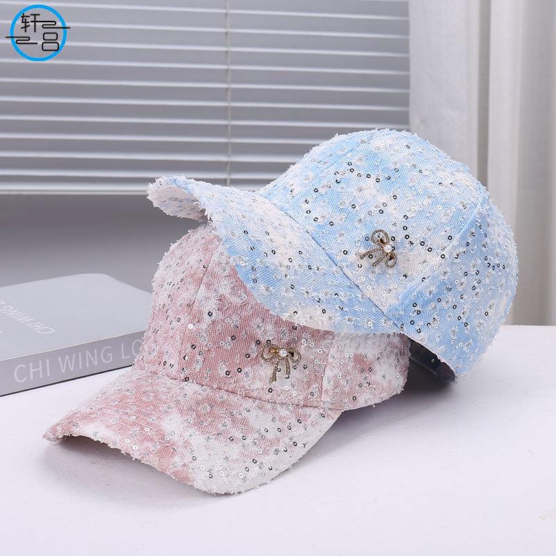 Spring and summer new fashion niche sequins old hole design baseball cap outdoor street racket travel sunshade sunscreen cap