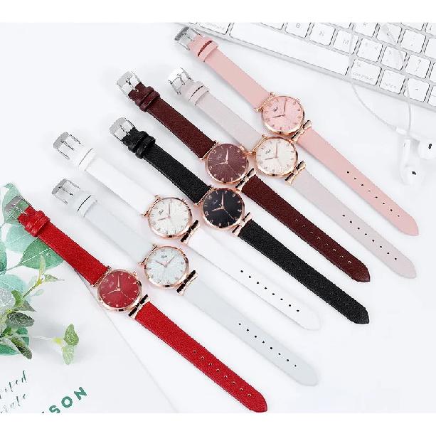 Fashion Women Watches Bracelet Necklace Earrings Ring Set Flowers Ladies Belt Watch Casual Leather Quartz Wristwatch Clock Gifts