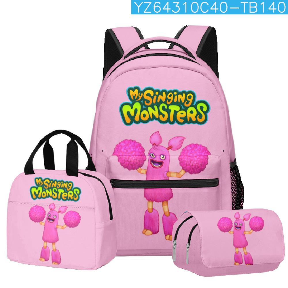 Classic Popular Novelty Singing Monsters 3D Print 3pcs/Set Student School Bags Travel Notebook Backpack Lunch Bag Pencil Case