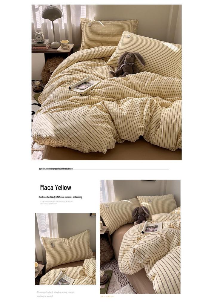 Blogger Style Cotton Striped Bedding Set - 4-Piece Duvet & Sheet Set, Home & Student Use