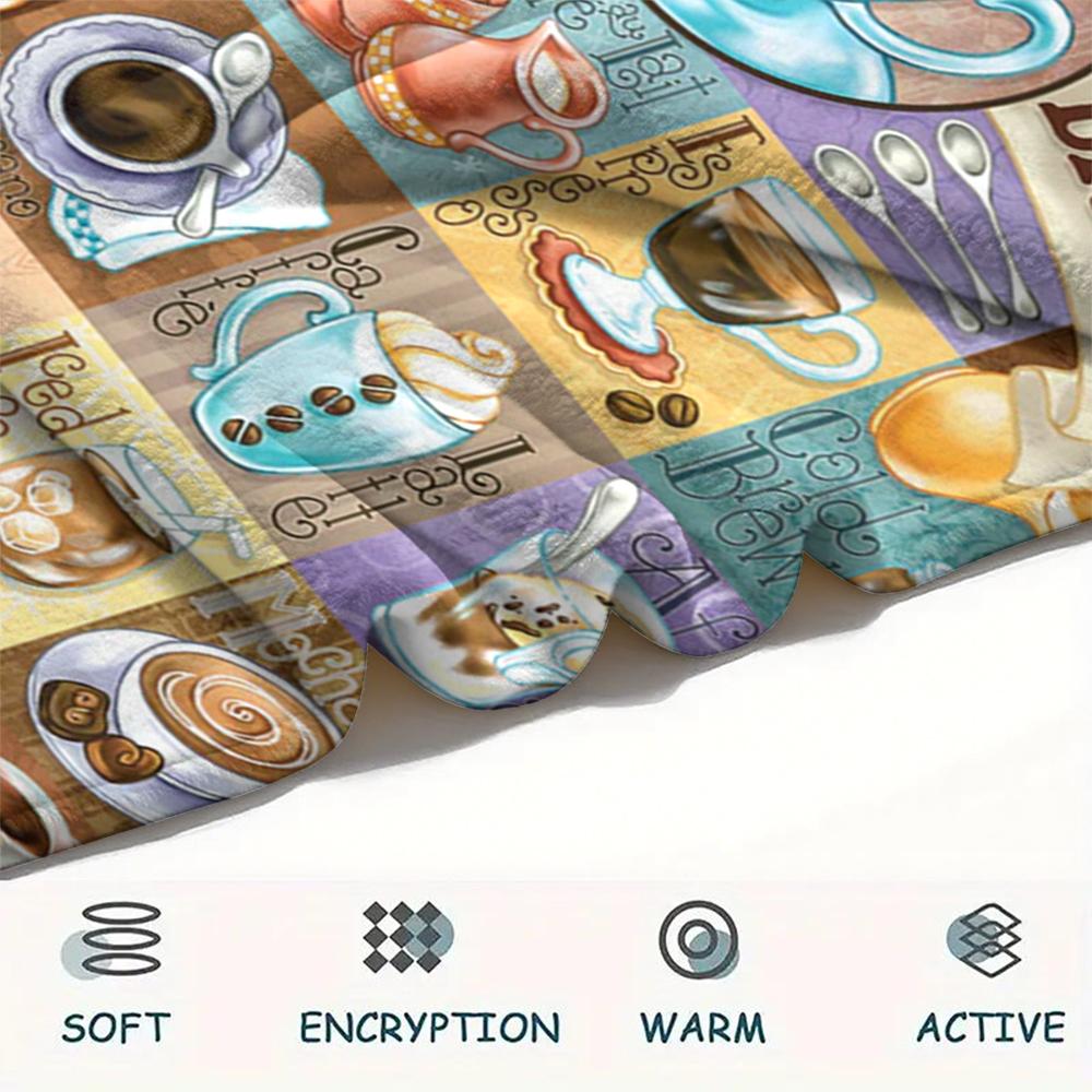 1Pc Coffee Print Flannel Blanket, High quality Comfortable for All Seasons, Home Decor, Warmth and Comfort, Perfect for Gifts