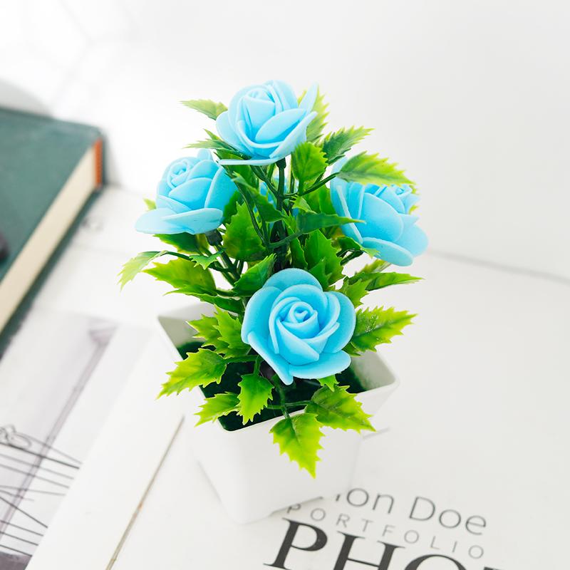 Artificial Plants Small Bonsai Home Christmas Wedding Decoration Fake Flowers Rose Potted Ornament Office Garden Desk Accessory