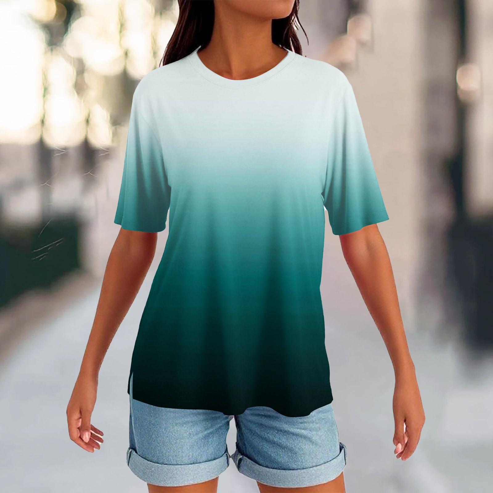 

Женский круглый вырез с разрезом по низу, модный повседневный однотонный топ с короткими рукавами M