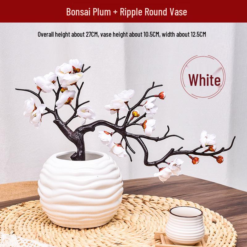 Artificial Plum and Peach Blossom Branch Ornament for Living Room - Dried Flowers Bonsai Arrangement In Pot for Indoor Winter Decoration