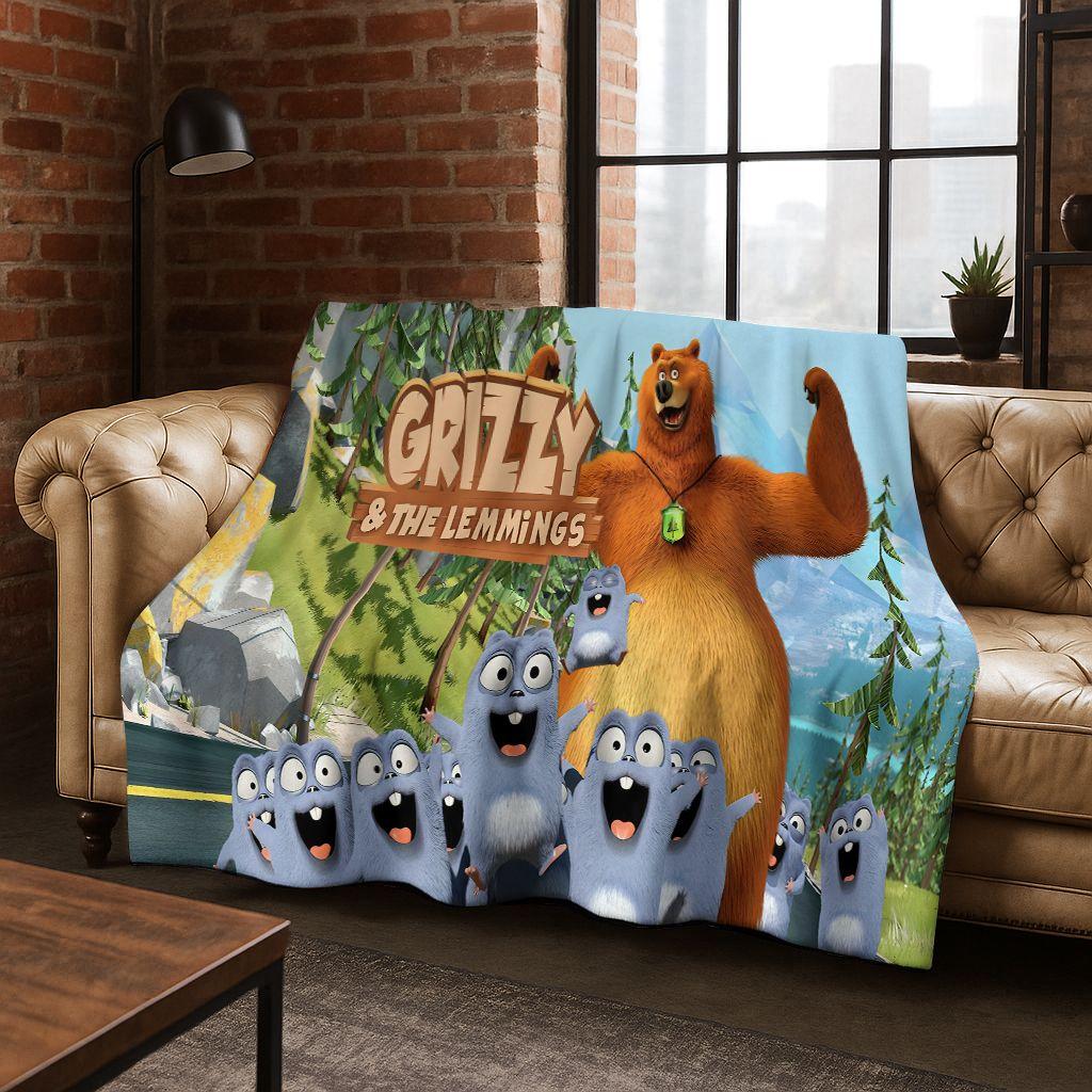 Funny Grizzy and The Lemmings Cartooon Flannel Blanket,Cozy Soft Throw Blanket for Home Bedroom Bed Sofa Picnic Cover Kid Gift