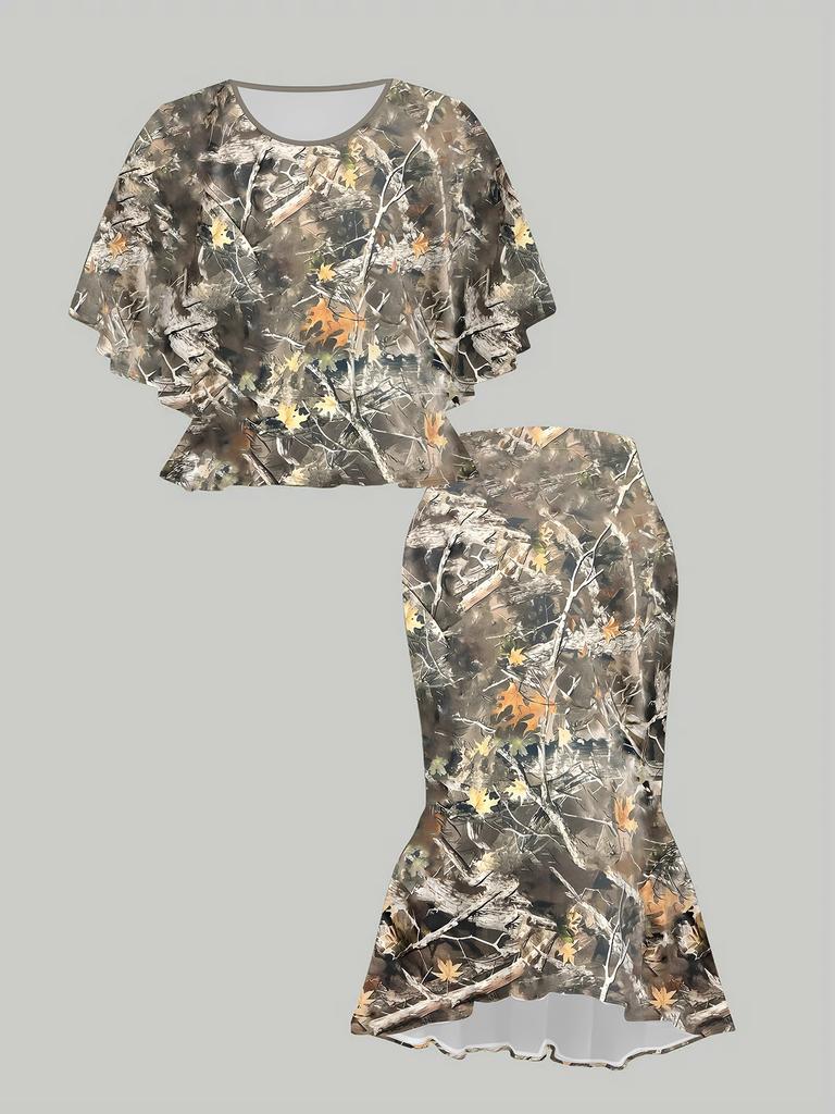 3D-gedruckter klassischer Totem-Damen-Print, modisch in Übergröße, elegant, vielseitig für alle Jahreszeiten. T-Shirt, Rock und Set, Modischer Stil
