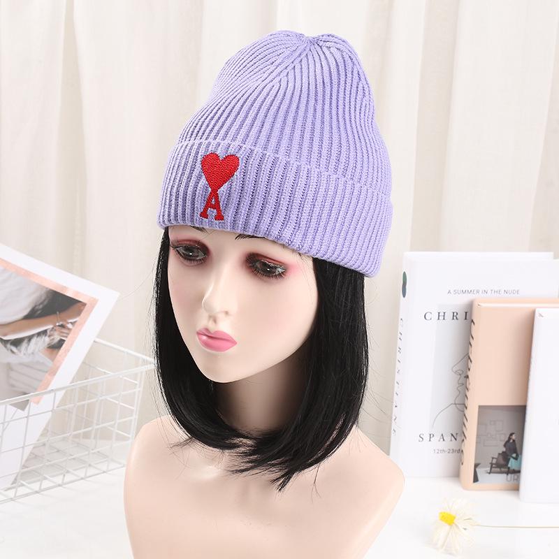 

Peach Heart Wool Hat: Trendy Korean-Style Autumn & Winter Knit for Men and Women One Size светло-фиолетовый