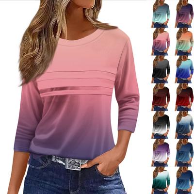 Women's Fashion Casual Loose 3/4 Sleeve Gradient Round Neck Top
