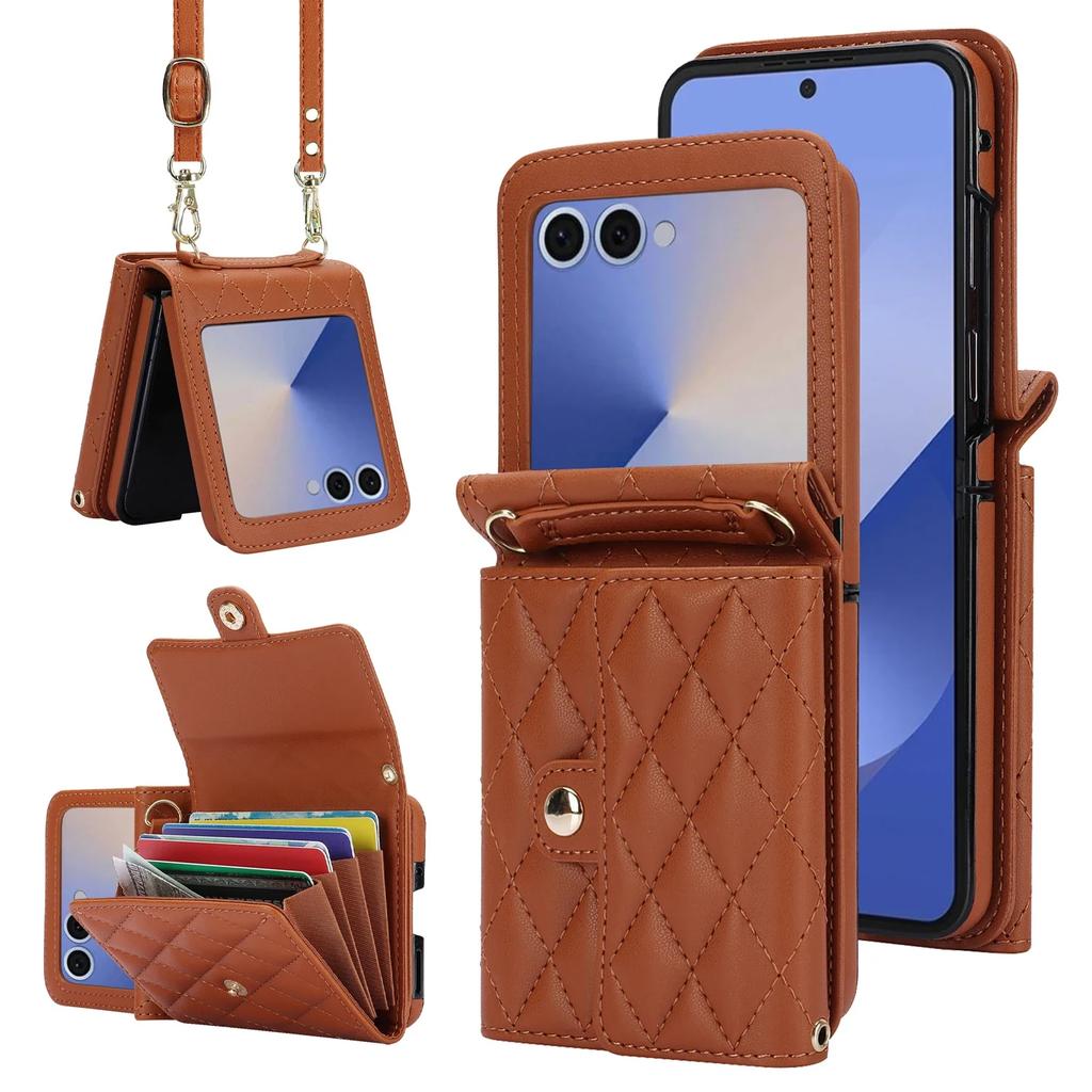 Leather Wallet Crossbody Phone Case for Samsung Galaxy Z Flip 7 fe 6 5 4 3 Flip7 RFID Blocking Card Holder Lanyard Purse Cover