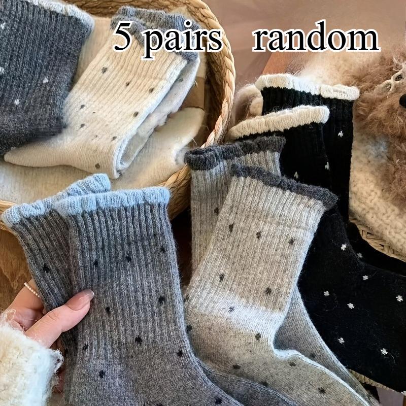5/10 double polka dot mid-calf socks, soft and warm socks, polka dot versatile lace socks, all-season socks One Size
