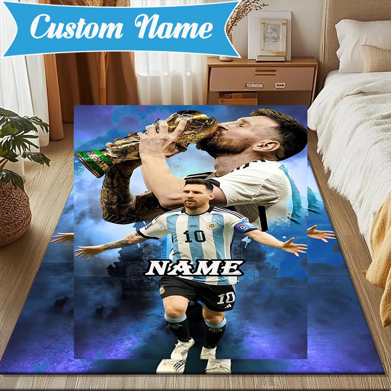 Custom Name Argentina's Victory Celebration Rug for Living Room, Game Rooms, Office, Bedroom, Floor Mat Playful Design, fan gifts Christmas decor