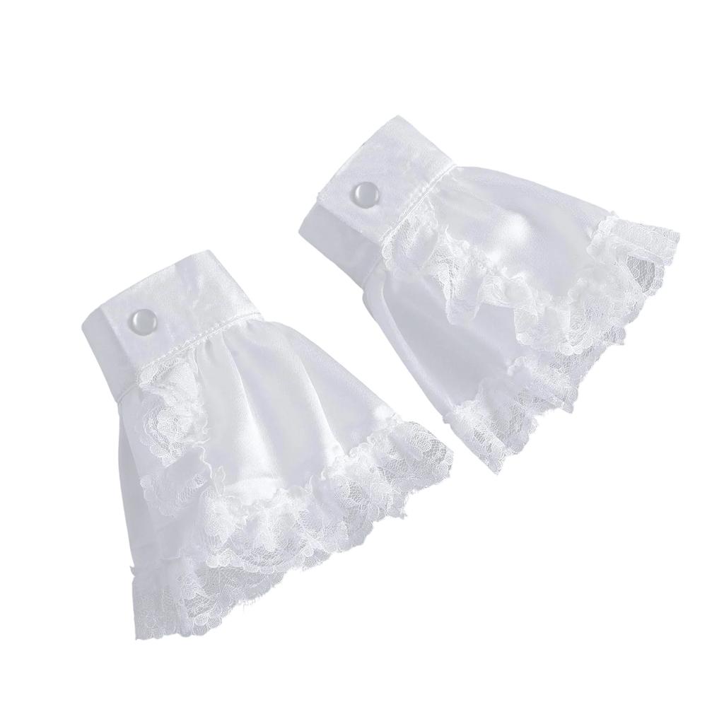 Tiered Ruffled Lace Necktie Collar with Wrist Cuffs Set Victorian Colonial Jabot Set Renaissances Historical Costume