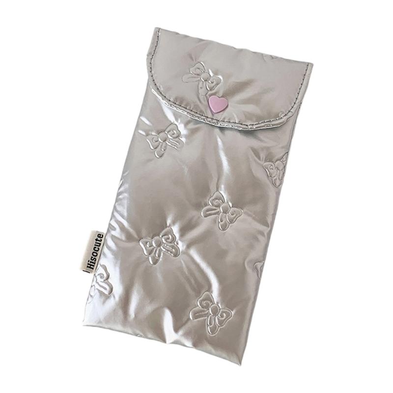 Pencil Pouch With Embossed Butterfly Bowknot Decoration Pencil Case  Spacious Storage Cosmetic Bag For Daily Use серебряный серый