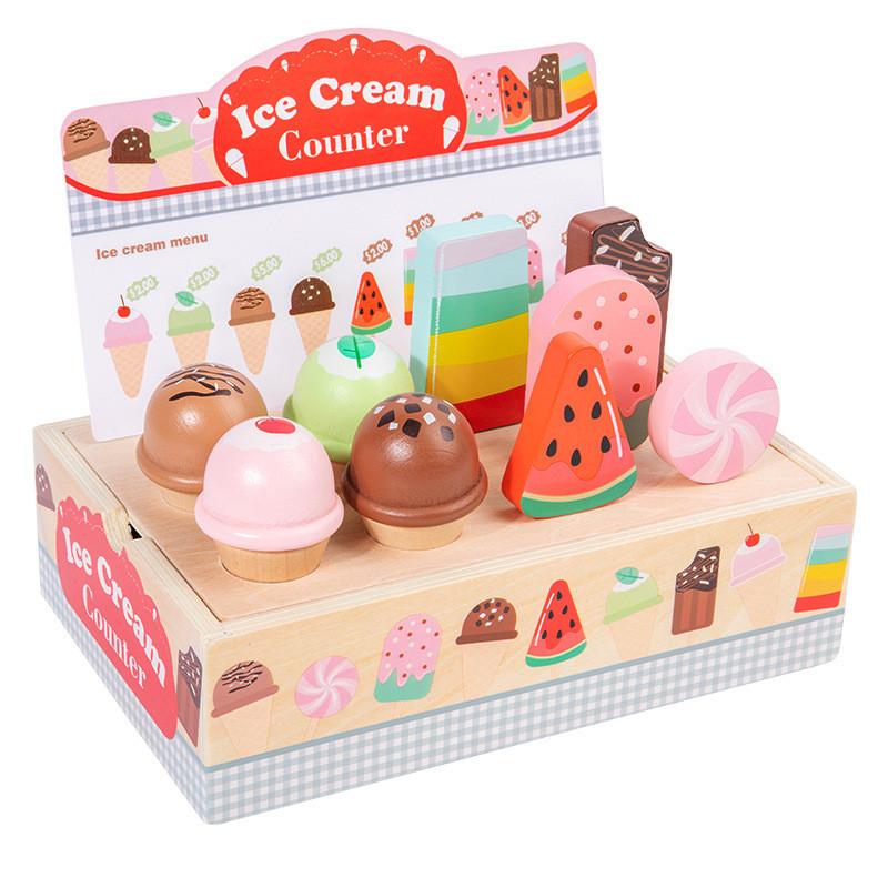 Children Ice Cream Shop Toy Wooden Construction Creative Pretend Role Play Gift