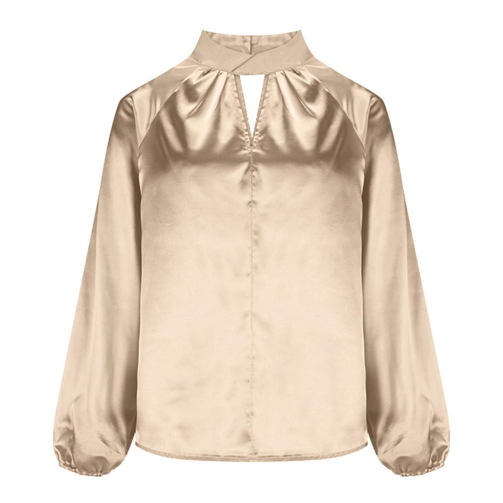 2025 New Satin Silk V-neck Long Sleeve Women's Loose Top