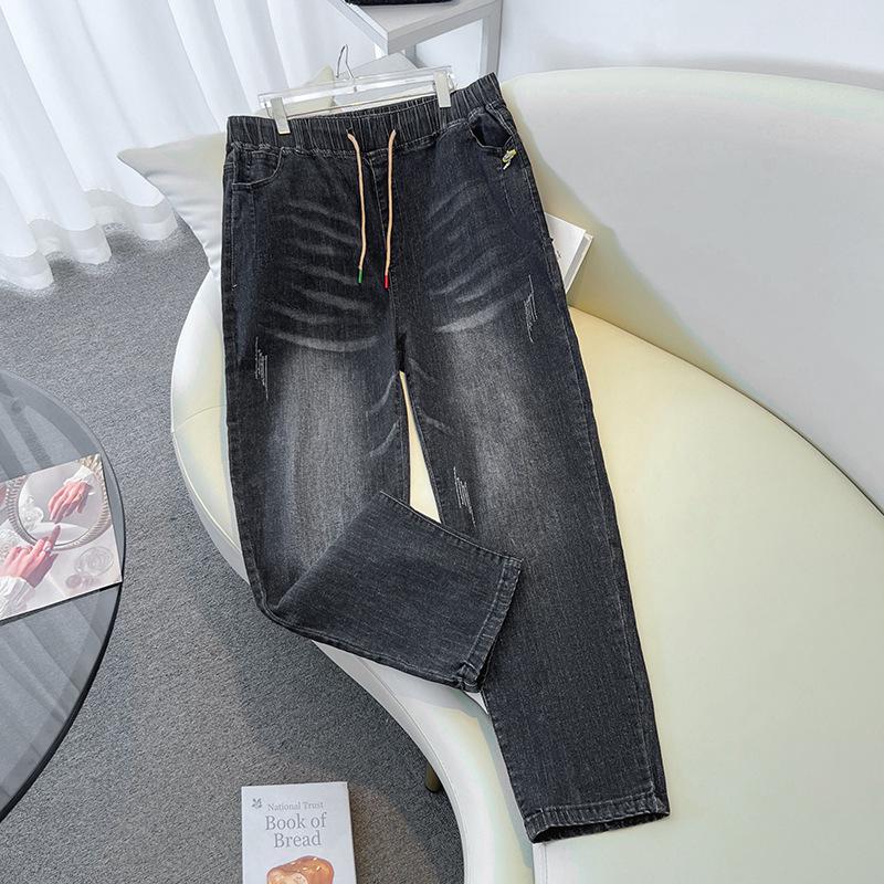 

Autumn Plus Size High-Stretch Straight-Leg Dad Pants with Elastic Drawstring Waist - Slimming Design 36 (190-210 jin)