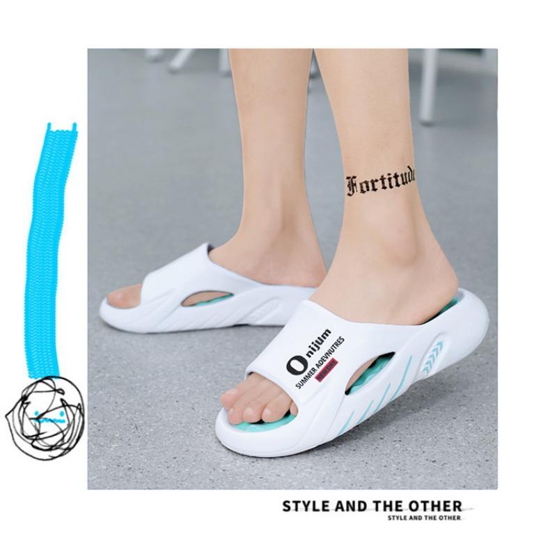 Men's Thick Sole Massage Slides Non-Slip Cushioned Outdoor Slippers with Contrast Color