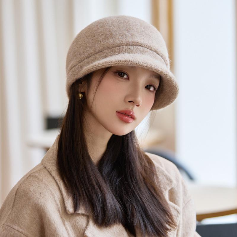 Autumn and Winter Women's Wool Thermal Hat Fashionable Velvet Thickened Large Head Circumference Wool Knitted Hat