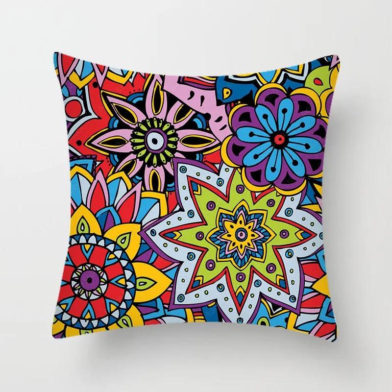 Home Decor Colorful Mandala Pattern Decorative Pillow Covers Pattern Cushion Cover Suitable For Sofa Bedroom Car Pillow Cover