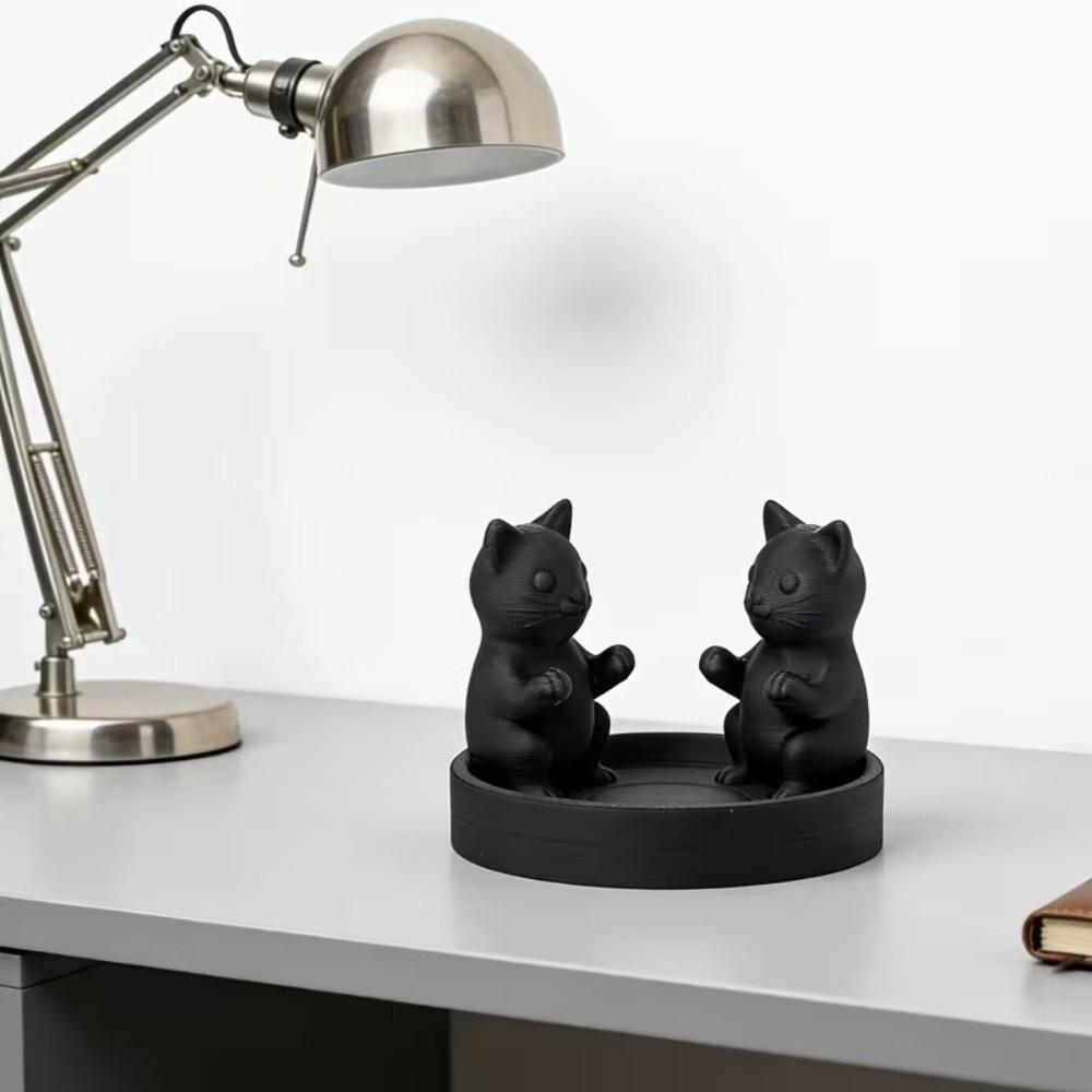 Espace Méditation Chat de Dessin Animé Porte-Bougies Forme Anneau Mignon Bougeoir Imprimé 3D Ornement Chaton Noir Décoratif Bureau