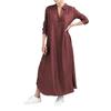 Plus Size Solid Color Denim Maxi Dress: V-Neck Long Sleeve A-Line Cut Dress for Women, Casual Comfortable Everyday Casual Chic Outfit