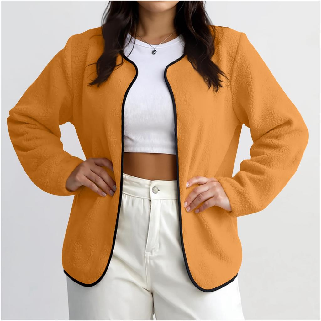 Women's Fashion Casual Plus Size Long Sleeve Solid Color Fleece Jacket
