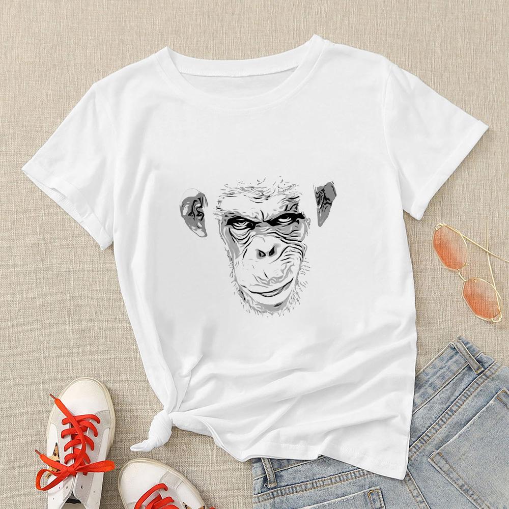 Edgy Women T Shirt Funny Astronaut Gorilla Printed Hip Hop Style Tops Personalized America Female Tee XL
