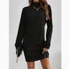 Fashion Elegant Fall Winter High Neck Drop Shoulder Ribbed Dress