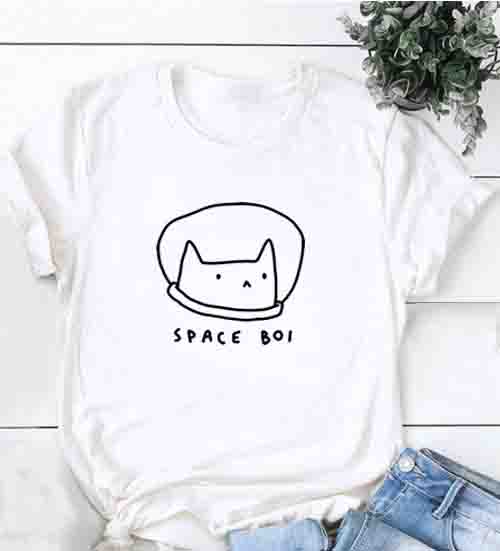 Lovely Space Cat Print T Shirt Women O Neck Short Sleeve Summer Casual T Shirt