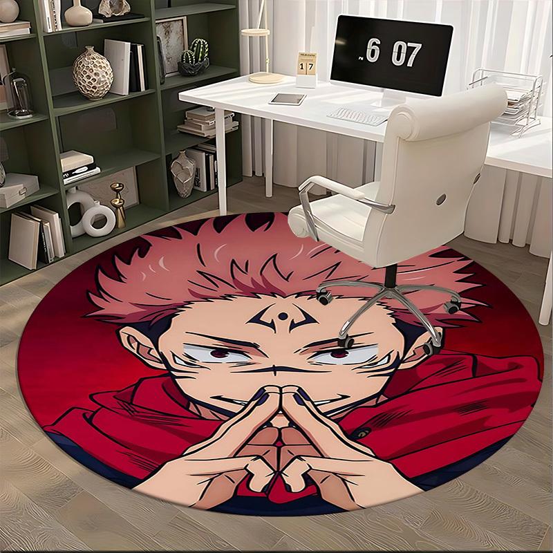 1pc Jujutsu Kaisen Satoru Gojo Anime Design Round Carpet - Office Chair Mat, Non-Slip Rug for Home Decor