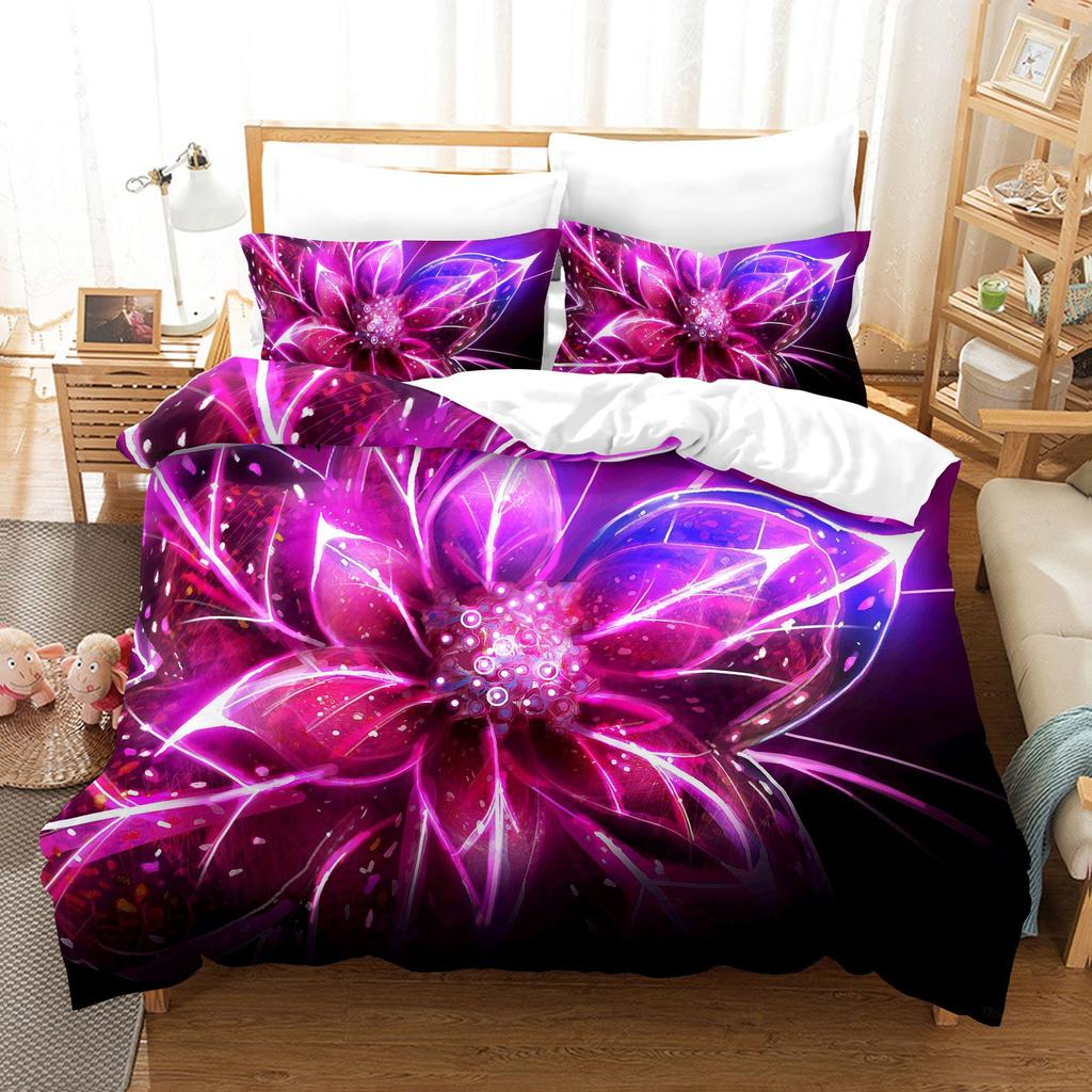 3pcs Bedding Set Beautiful Flowers Print Duvet Cover Set Single Double King Size Bed Set for Adult Home Bedroom with Pillow Case