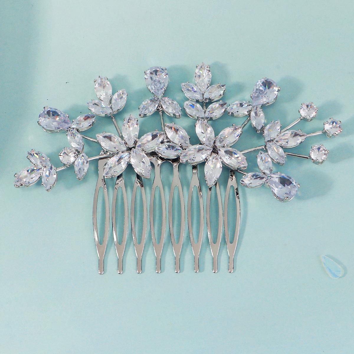 Luxury Zircon Flower Hair Comb Elegant Bridal Hair Accessories Simple Wedding Styling Forest Decorative Headpiece
