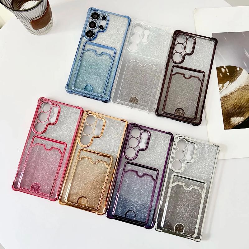 Custodia con Paillettes Gradiente e Portacarte, Placcatura Trasparente Per Samsung S25 S24 S23 S22 Ultra Plus A55 A35 A25 A54 A15 A14 A24 Cover Antiurto