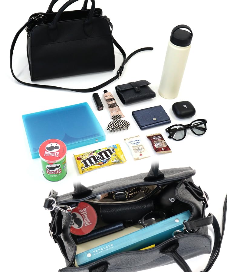 DONOBAN Women's Side Belt Tote Bag with Shoulder Strap, 2-Way Boston Bag, Black