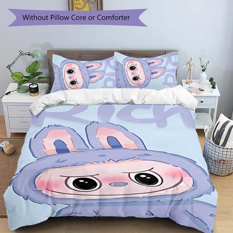 3pcs labubu pattern bedding set duvet cover set includes duvet cover &pillowcases, perfect all season bedroom decoration & gift