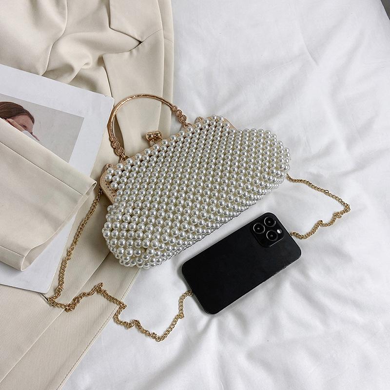 Bags Fairy Bag 2025 New Small Fragrant Wind Pearl Woven Bag Ins Internet Celebrity Chain Portable Dinner Bag Tide