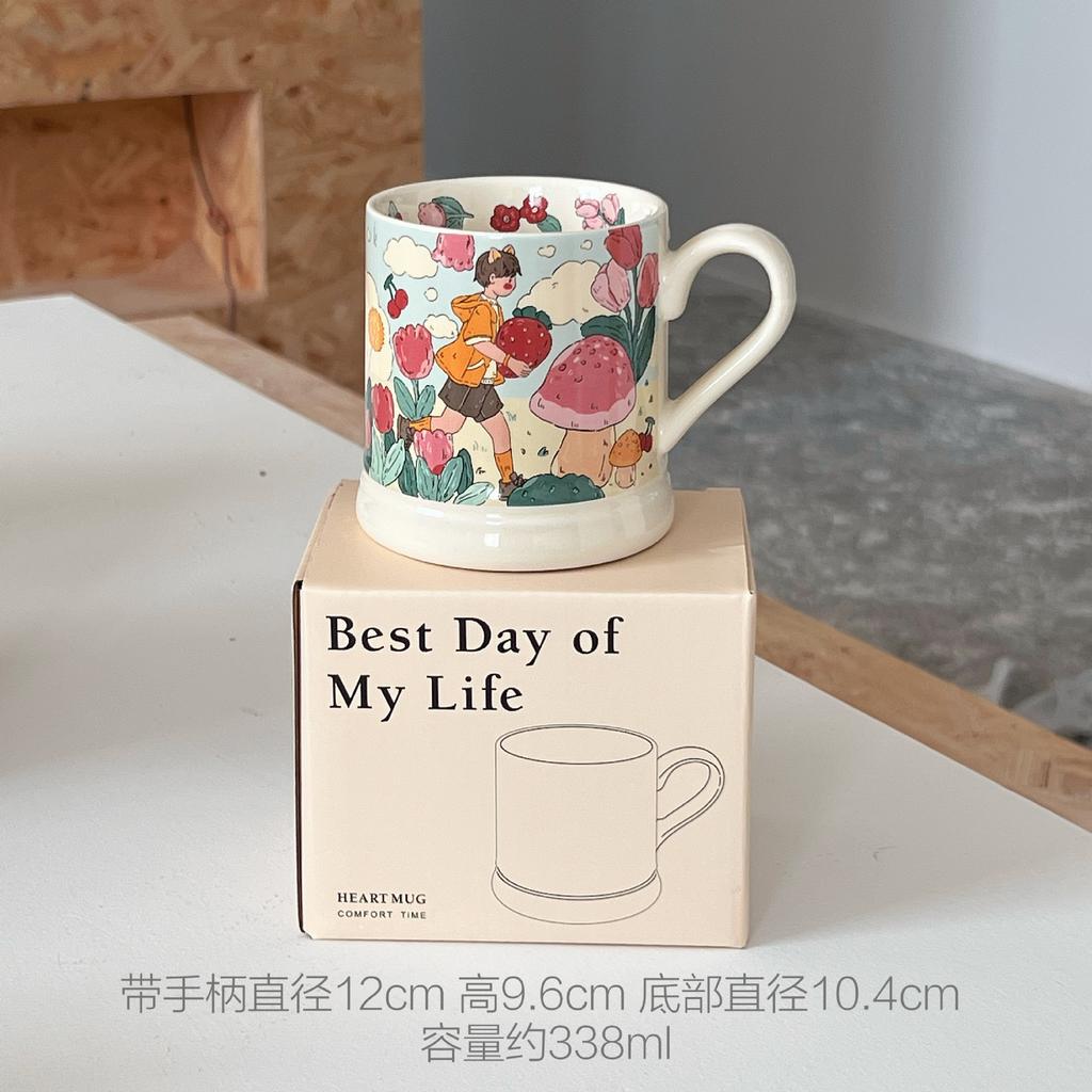 French Girl Heart Water Cup Girls Office Ceramic Couple High Value High Sense Coffee Cup