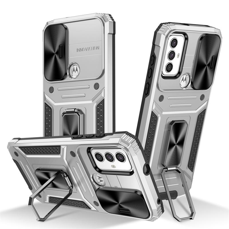 

For Motorola Moto G Play 2023 Case Car Magnetic Stand Phone Case For Moto G Pure 2021 G Power 2022 Slide Camera Armor Back Cover For G Pure 2021 срібний