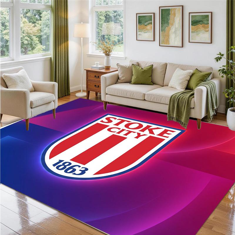 Stoke City Football Design Crystal Velvet Rug Soft Decorative Mat for Bedroom Entrance